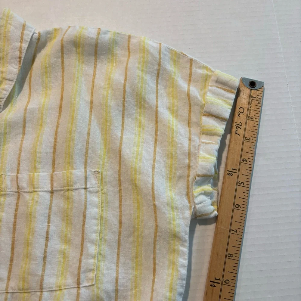 Ellen Tracy 100% Linen Striped Tie Front Button Up Short‎ Sleeve Shirt Women’s M - Picture 3 of 7